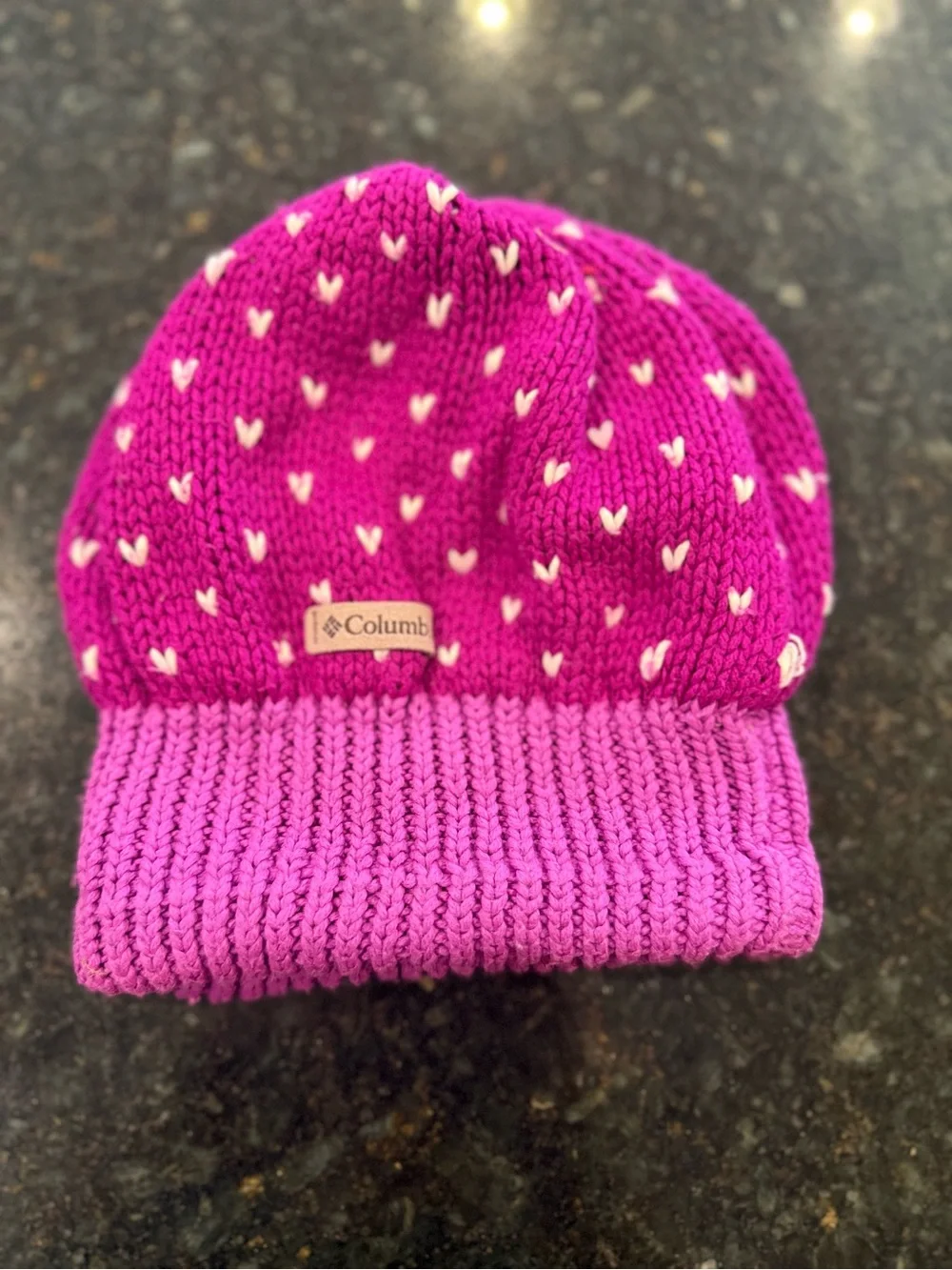 Columbia Kids Magenta and Light Pink Heart Knit Beanie